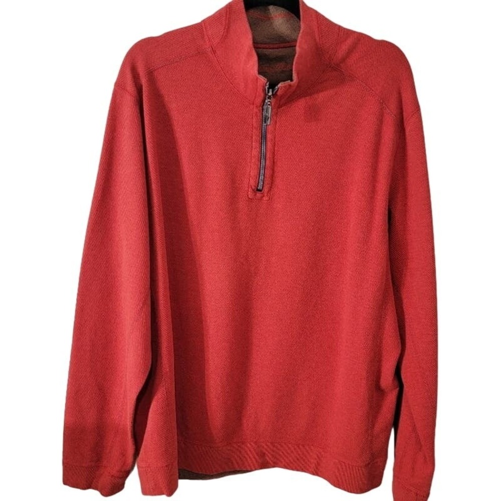 Tommy‎ Bahama Burnt Orange Pullover Sweater Large Men's Qtr Zip Fishing Outdoor